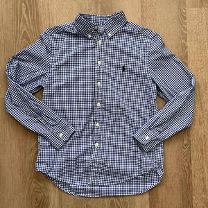 Ralph Lauren Boys Medium Gingham ( Plaid) Blue/White Long Sleeve Button Up